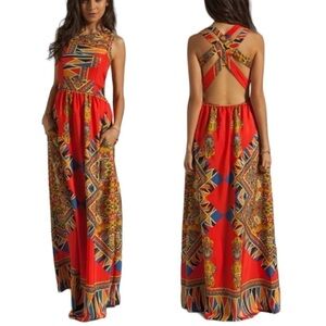 Lovers + Friends Kitty Cat Maxi Dress XS Pockets Tribal Boho Indie Festival